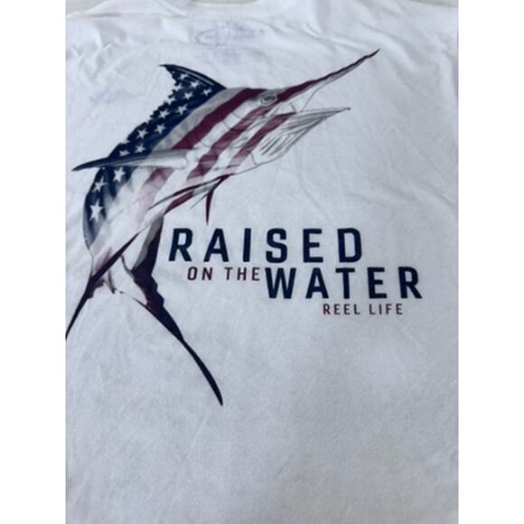 "Reel Life" Raised On The Water Men's Graphic T Shirt SZ S Swordfish USA Fish - Picture 7 of 9